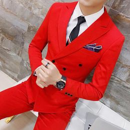 Men's Suits ( Jackets Pants ) Solid Colour Double Breasted Mens Suit Groom Wedding Dress Dinner Party Prom Formal Business Tuxedo