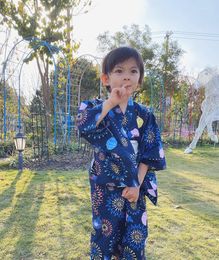 Ethnic Clothing Japan Traditional Samurai Robe With Obi Boys Cosplay Costume Kimono Carnival Party Stage Performance Pography Home