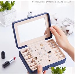 Jewelry Boxes Mti Functional Veet Trays Organizer Mirror Jewellery Box Earring Necklace Bracelet Ring Storage Case Pu Leather Drop D Dhgcg