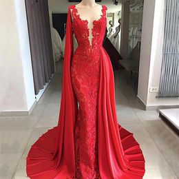 2019 Bright Red Mermaid Lace Wedding Dresses Sexy Deep V Neck Bridal Gown with Cape Train Vestido de Novia255k