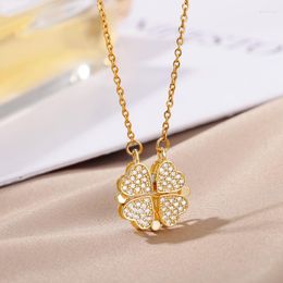 Pendant Necklaces Lucky Four-leaf Clover Heart Necklace For Women Stainless Steel Magnetic Zircon Romantic Wedding Jewerly Femme