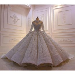 Luxury Long Sleeves Ball Gown Wedding Dresses Real Pictures Saudi Arabian Dubai Plus Size Bridal Gown Cathedral Train1672