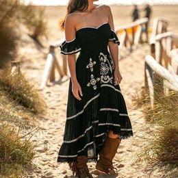 Basic Casual Dresses Europe And The United States Women s Retro Strapless Totem Loose Dress Ms Western Cowboy Mediaeval Women 230721