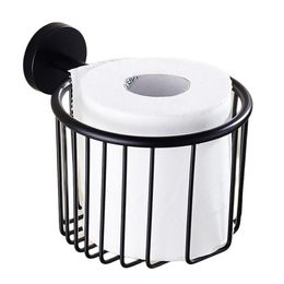 black Stainless steel Bathroom Shower Room Toilet Paper Basket Holder Round Tissue Rack Shelf Wall Mounted accessories204j