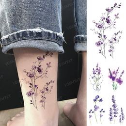 Waterproof Temporary Tattoo Sticker 3D Watercolor Realistic Lavender Daisy Flower Tatto Women Men Child Kids Ankle Fake Tattoos