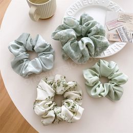 New Fabric Light Green Gentle Large Solid Colour Printed 2PC/Set Elastic Hair Scrunchie Hair Accessories For Women Girls