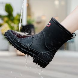 Rain Boots Fashion Boot Waterproof PVC Work Shoes Outdoor Winter Middle Tube Plus Fleece Slip on Lady Size 3641 230721