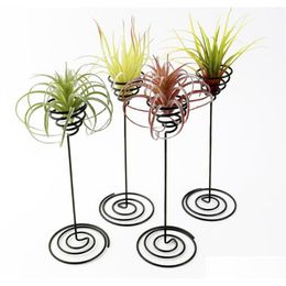 Garden Decorations Air Plant Stand Holder Black Iron Spiral Flower Airplant Container Tillandsia Xb1 Drop Delivery Home Patio Lawn Dhfe4