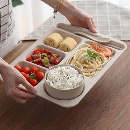 Bowls Wheat Straw Tableware Student Dinner Plate Large Capacity Rectangular Cafeteria Adult Fall-proof Fast Compartment Set