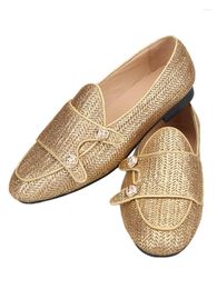 Men's Jackets Luxury Gold Custom Button Woven Lazy Shoes Double-Monk Belgian Handcrafted Classic Men Smoking Slippers