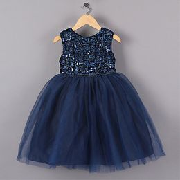 New Blue Princess Girl Party Dresses Flower Sequined Tutu style Wedding Dress for Christmas girls clothes 3-7 years