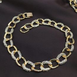 Choker Designed Stylish Golden Chunky Necklace With Rhinestones Luxury Punk Collarbone Chain Neutral Jewelry Accessory