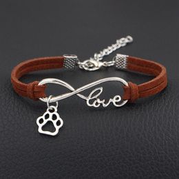Multi Colours To Choose Unisex Friends Dog Paw Charms Silver Heart Pendants Infinity Love Leather Mixed Colour Velvet Rope Brac240S
