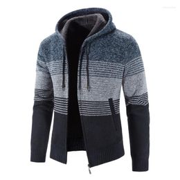 Men's Sweaters Fleece Knit Cardigan Sweater Jacket Men Splice Male Casual Youth Fashion Coat Wear V Neck Single Breasted Spring Autumn
