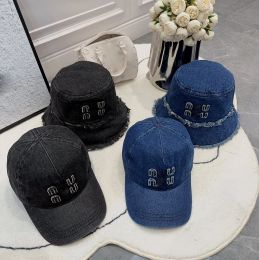 S MU Classic Couple Denim Designer Ball Cap Summer Vacation Travel Sun Protection Letter Embroidery Water Wash Hole Bucket Hat