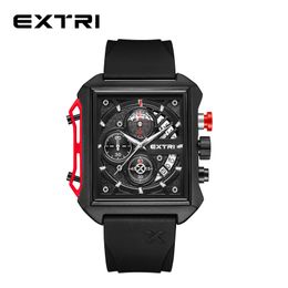 Extri New Arrival Square Men's Luxury Calendar Quartz Watch Men Chronos Watches Relogio Masculino Rubber Silicone Black