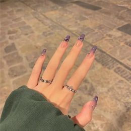 False Nails 10PCS Handmade Press On Full Cover Professional Manicuree Purplish Wearable Artificial With Designs