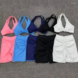 Active Sets SALSPOR 2PCS Seamless Yoga Suit Women Fitness Set Back V-Waist Cycling Shorts With Running Bra Elastic Slim Activewear