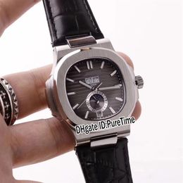 New 5726A-001 Steel Case Grey Texture Dial Big Date Automatic Moon Phase Mens Watch Black Leather Strap 5 Colours Watches Puretime 298P