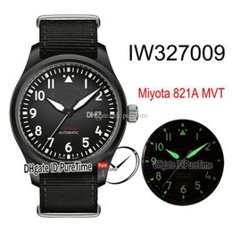 New Mark XVIII Petit Prince Miyota 821A Automatic Mens Watch IW326901 PVD Steel Black Dial White Number Markers Black Nylon Pureti241d