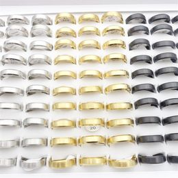 Whole 50PCs Lot Stainless Steel Band Rings For Men Women 6mm Silver Gold Black Plated Fashion Jewellery Party Gift Engagement We306f