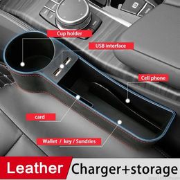 1Piece with Dual USB Charger Ports Car Console Seat Gap Organiser Cup Holder Auto Seat Side Slit Pocket Storage Box Storage Organi2552