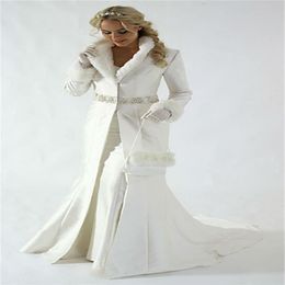 Custom Made Women Wedding Jacket Outside Coat Slim With Fur Adorned Long Plus Size217D