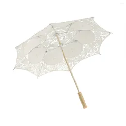 Umbrellas STOBOK Wedding Embroidery Cotton Craft Pography Prop With Vintage Wood Handle For Bridal Props Decor ( Beige )