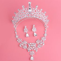 Twinkling Baroque Bridal Crown Necklace Earrings Set Tiaras Floral Bridal Jewelry Accessories Wedding Party Sets S006274u
