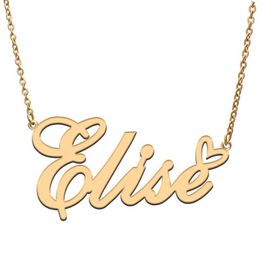 Pendant Necklaces Love Heart Elise Name Necklace For Women Stainless Steel Gold & Silver Nameplate Femme Mother Child Girls Gi208V