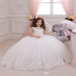 White Ivory Lace Ball Gown Kids TUTU Flower Girl Dresses Long Sleeve Party Prom Princess Bridesmaid Wedding Formal Occasion Dress1311Z