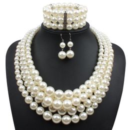 Luxury pearl Beaded Explosive models exaggerated imitation pearl beaded three-piece suit Multilayer pearl necklace Jewellery set343i