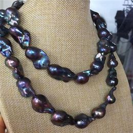 Fast Real Fine Pearls Jewellery gorgeous 25-30MM TAHITIAN PEACOCK BLUE PEARL NECKLACE 38INCH 14K242w