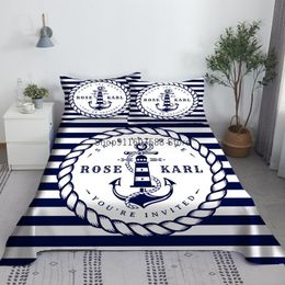 Bedding sets Boat Anchor Blue And White Stripes Bed Sheet Set 3D Printed Navy Flat With Pillowcase Linen King Queen Size 230721