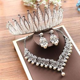 -selling high-end bride wedding crown necklace earrings three-piece designer white crystal exquisite craft birthday party big 2789