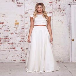 New Simple Two Piece Wedding Dress A Line Satin Women Wear Bridal Gown Custom Made Plus Size Vestido De noiva184b