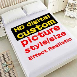 3D HD Digital Printing Custom Bed Sheet With Elastic Fitted Sheet Twin Full Queen King Mattress Cover 160x200 Drop 2106262482