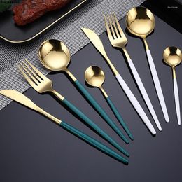Dinnerware Sets Golden Cutlery Stainless Steel Knife Fork Spoon Tableware Kitchen For 24 Piece Tourist