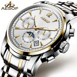 AESOP Man Automatic Mechanical Watch Men Luxury Gold Blue Men's Wristwatch Waterproof Male Clock Men Luminous Relogio Masculi2502