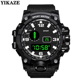 YIKAZE Black Men Watch Military Sport Watch Men's Digital Watches Waterproof Countdown Date LED Electronic Wristwatch Clock