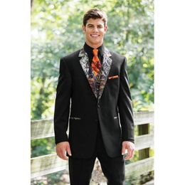 Black Groom Suits Two Buttons Notched Lapel Groomsmen Suits Men's Wedding Country Camo Tuxedos Jacket Pant Vest 309r