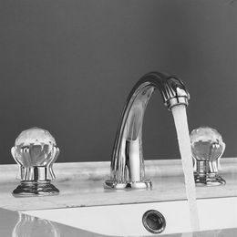 ship 8 widespread deck mounted bathroom Lavatory Sink faucet Crystal handles Mixer tap Chrome finish2650