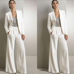 2pcs Formal Women Mother Ivory Pants Suits Mother of The Bride Pant Suits Office Business Lady Jacket For Wedding Party Bridal Eve2549