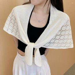 Scarves Korean Solid Honeycomb Crochet Lace Hollow Knit Sunscreen Shawl Summer Air Conditioned Neck Protect Cross Cloak Women Scarf Q54