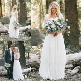 Neues böhmisches Western-Land-Hochzeitskleid aus Spitze, Chiffon, V-Ausschnitt, halbe Ärmel, lange Kleider in Übergröße für Brautkleider303o