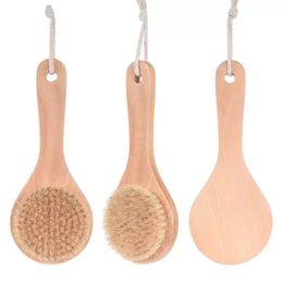 100-pack Dry Brushing Body Brush with Non-slip Wooden Handle - Natural Bristle Back Scrubber & Exfoliating Massager