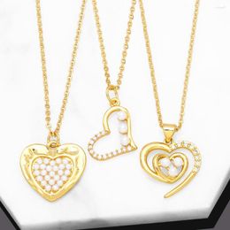 Pendant Necklaces Small CZ Crystal Heart For Women Gold Plated Short Chain White Pearl Necklace Romantic Jewelry Friends Gifts Nkeb723