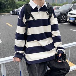 Men's Hoodies Autumn Lapel Hoodie Men Fashion Hit Colour Casual Striped Mens Street Famous Loose Hip Hop Sweater Hoody