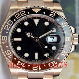 Newest Luxury mens watches 126715 Rose Gold Gmt2 Mens Watch Automatic Movement Ceramic Rotating Bezel Stanless Steel Strap Wristwa2315