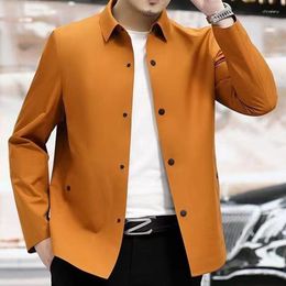 Men's Jackets Fashion Lapel Button Solid Colour Casual Coats Clothing 2023 Autumn Oversized Korean Tops Long Sleeve All-match